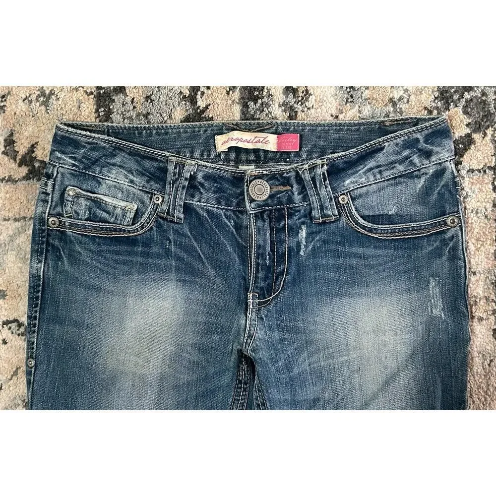 Aeropostale Hailey Skinny Flare Jeans Low Rise Womens 5/6 Y2K Stretch Blue Denim